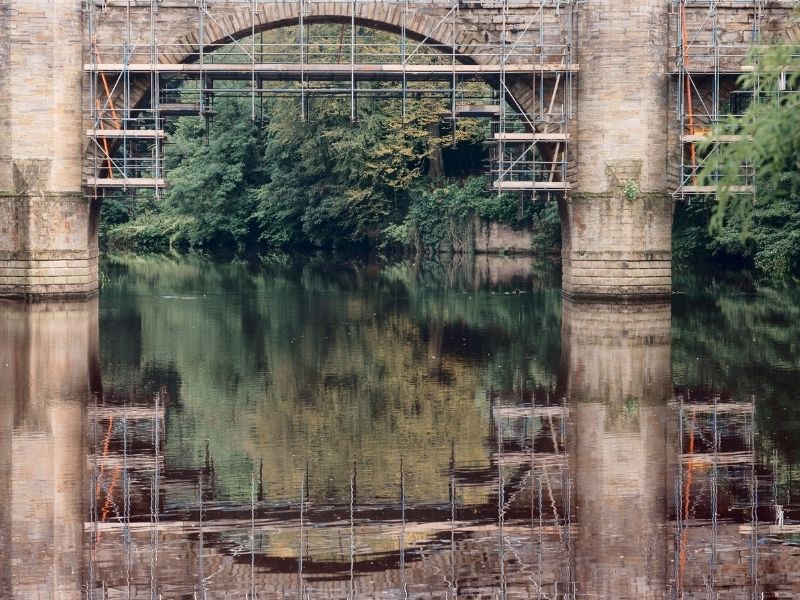 Repairs to a bridge - scaffolding and heritage